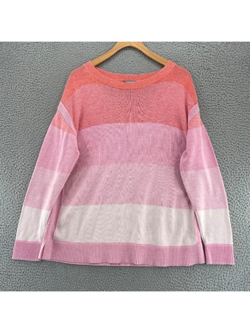 Talbots Sweater Womens Large Pink Striped Cotton Knit Long Sleeve Tee Stretch
